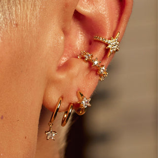 Huggie Hoop Earrings, Studs and Cuffs in Silver and Gold