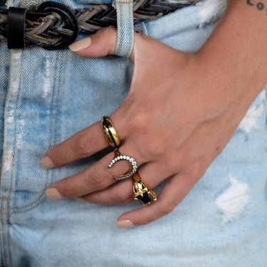 Black Horseshoe Ring with Clear Stones | Gold Rings for Women by Scream Pretty