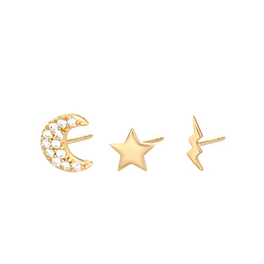 Celestial Set of 3 Single Stud Earrings | Ear Stacking Set for 3 Holes | Scream Pretty