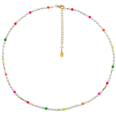 Neon and Freshwater Pearl Bead Necklace