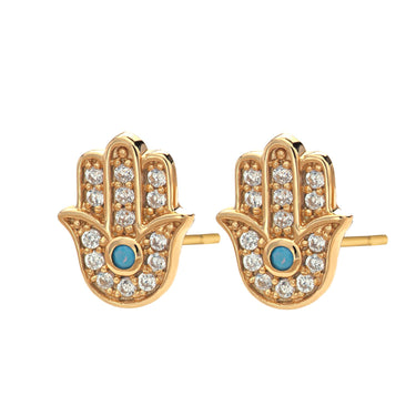 Gold Fatima Stud Earrings | Hand of Fatima Stud Earrings