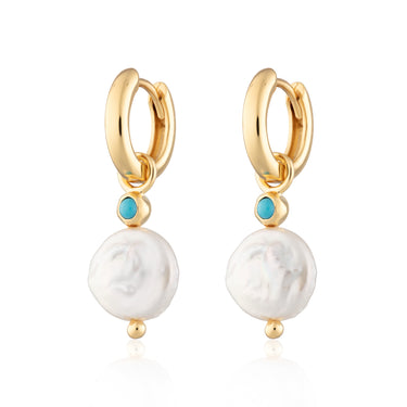 Pearl and Turquoise Charm Hoops Earrings | Pearl Drop Hoop Earrings | Scream Pretty