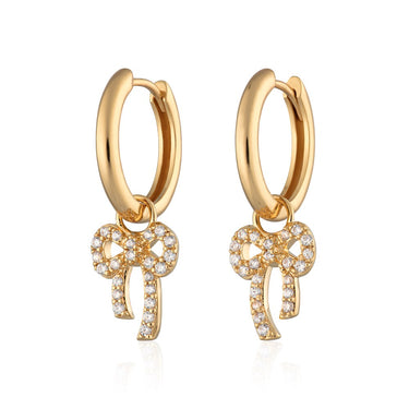 sparkling Bow charm hoop earrings perfect for lobe piercings