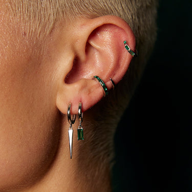 Emerald Green Baguette Ear Cuff | Women's Ear Cuff Earrings for Non-Pierced Ears | Scream Pretty