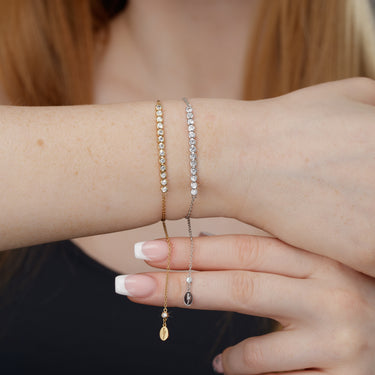 Sparkling Bezel Bracelet with Slider Clasp | Clear Stone Bar Bracelet by Scream Pretty x Hannah Martin