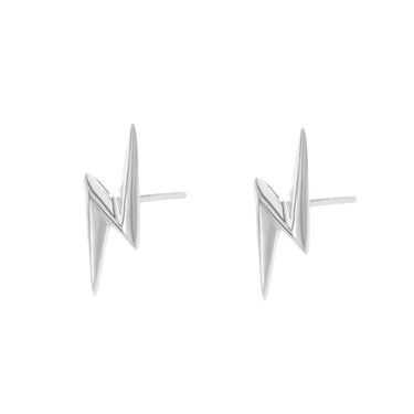 Silver Lightning Bolt Stud Earrings | Lightning Motif Studs