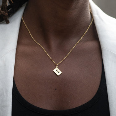 Mix Tape Necklace | Stereo Cassette Tape Pendant Necklace in Gold