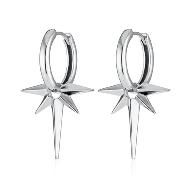 Pair of Silver Angel Star Charm Hoop Earrings