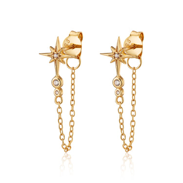 Gold Chained Star Stud Earrings