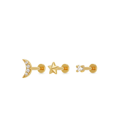Gold Celestial Flat Back Earring Stacking Set