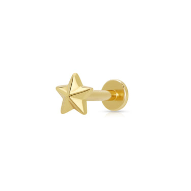 Faceted Star Gold Labret Flat Back Stud Earring Closed