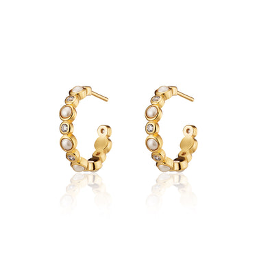 Gold Freshwater Pearl Sparkle Hoop Earrings