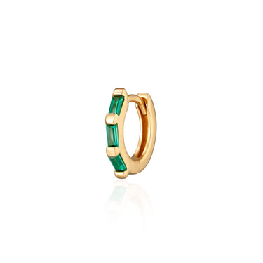 Green Baguette Gold Huggie Hoop Single Earring by Scream Pretty