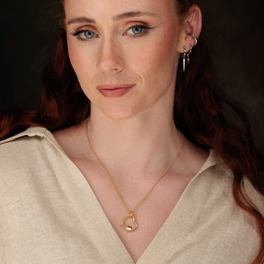 Woman wearing Gold Heart Carabiner Necklace without charms