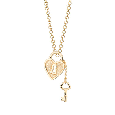 gold Heart Shaped Padlock and Key Necklace
