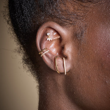 Gold Suspender Hoop Stud Earring | Suspension Hoop Earring in Illusion Created Ear Stack