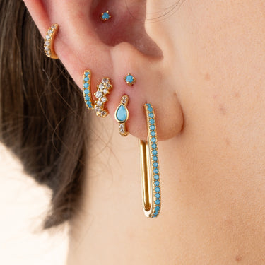Oval Hoop Earrings with Turquoise Stones in Turquoise Ear Stack