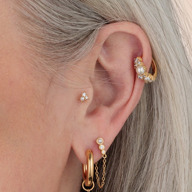 Gold Pearl & Sparkle Flat Back Earring in Pearl Ear Stack