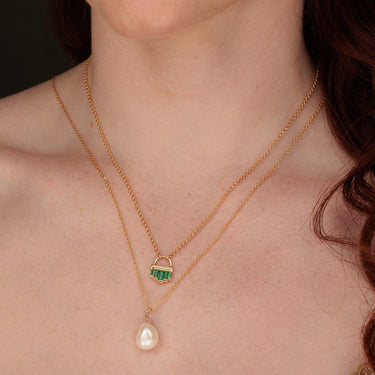 Gold Baroque Pearl Necklace with Cleopatra Pendant