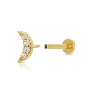Sparkling Moon Gold Flat Back Stud Earring Open