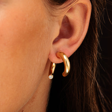 Gold Split Chunky Hoop Single Earring with Clear Cubic Zirconia Stones