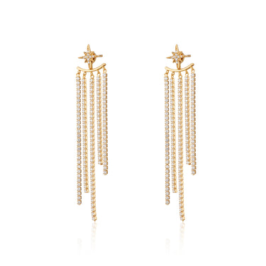 Gold Starburst Fringe Stud Earrings