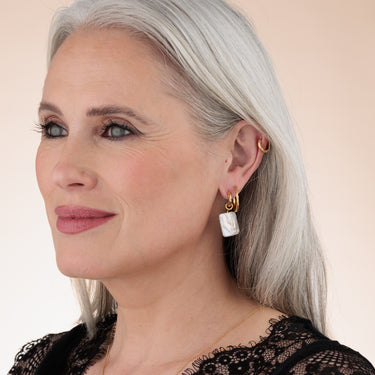 Gold Statement Molten Pearl Charm Hoop Earrings