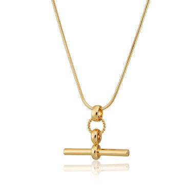 Gold T-Bar Necklace with Snake Chain