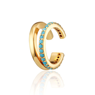 Gold Turquoise Illusion Double Band Ear Cuff for Non-Pierced Ears