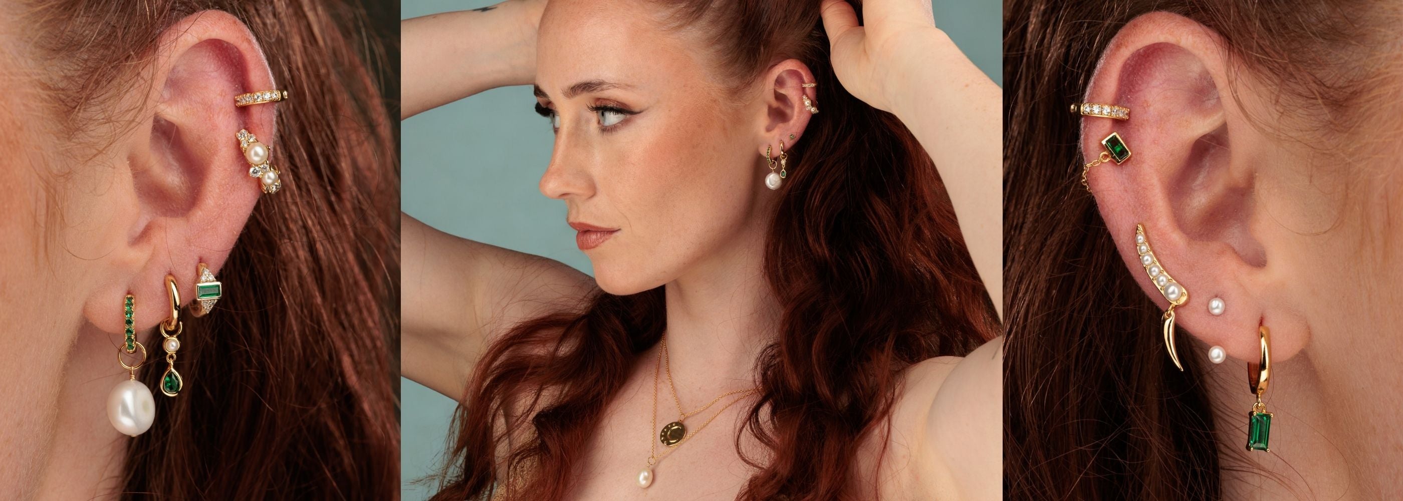 Emerald Green and Pearl Jewellery, Earrings, Ear Cuffs and Charm Hoops by Scream Pretty