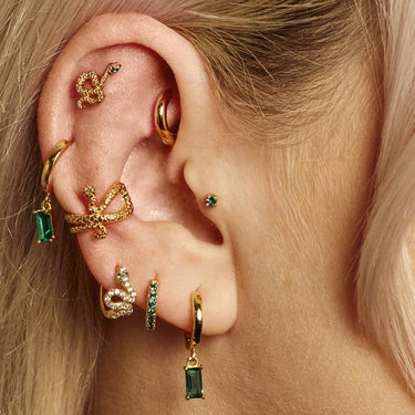 Green Stone Labret Flatback Stud Earring in Tragus Piercing