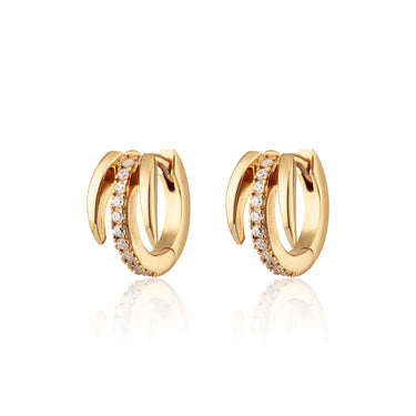Pair of Gold Claw Illusion Huggie Hoop Earrings | Triple Band Huggie Earrings