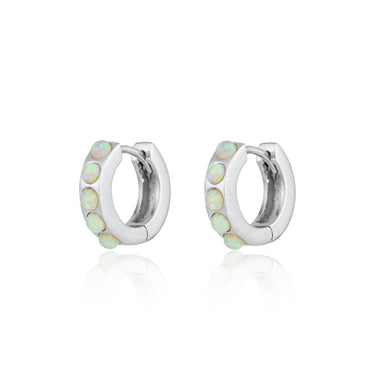 Silver Lime Green Opal Huggie Earrings