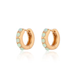 Gold Lime Green Opal Huggie Earrings