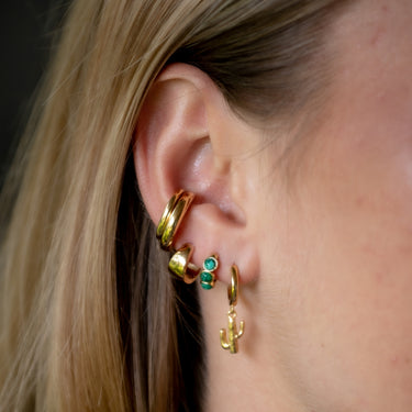 Malachite Cabochon Gold Huggie Hoop Earrings in Gold Earring Stack