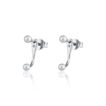 Pearl Dot Ear Jacket Stud Earrings in Rhodium Plated Sterling Silver