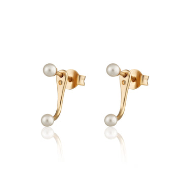 Gold Pearl Dot Ear Jacket Stud Earrings | Pearl Stud Earrings 18ct Gold