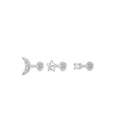 Silver Celestial Flat Back Earring Stacking Set