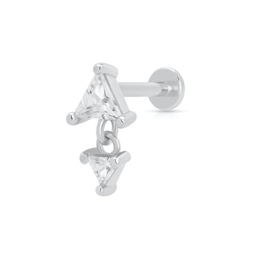 Diamond Drop Silver Flat back Labret Stud Earring Closed