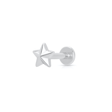 Faceted Star Silver Labret Flat Back Stud Earring Closed