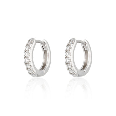 Silver Huggie Earrings with Clear Stones