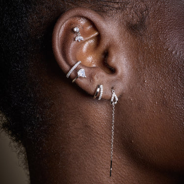 Silver Illusion Threader Earrings | Teardrop Threader Earrings in Ear Lobe Piercing
