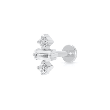 Baguette Silver Flat Back Labret Stud Earring Closed