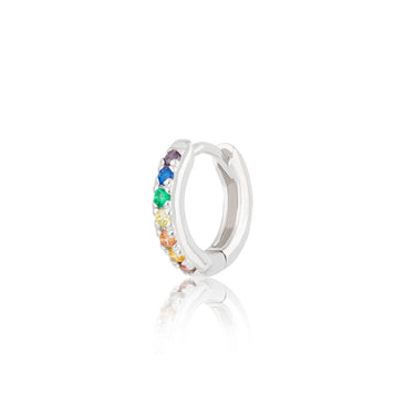 Rainbow stone silver huggie hoop earring for helix and lobe piercings by Scream Pretty