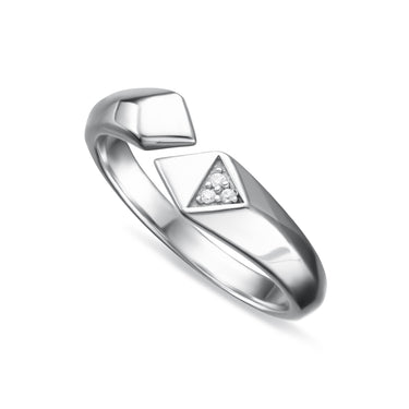 Silver Rebel Open Ring | Silver Geometric Ring with Clear Stones