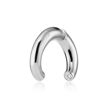 Silver Split Hoop Single Earring with Clear Cubic Zirconia Stones