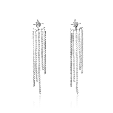 Silver Starburst Fringe Stud Earrings