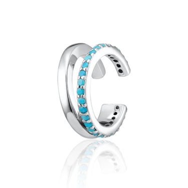 Silver Turquoise Illusion Double Band Ear Cuff with Turquoise Stones