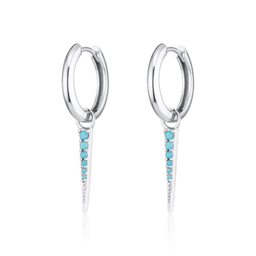 Pair of silver turquoise charm hoop earrings
