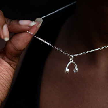 Silver Headphones Charm on Chain Necklace